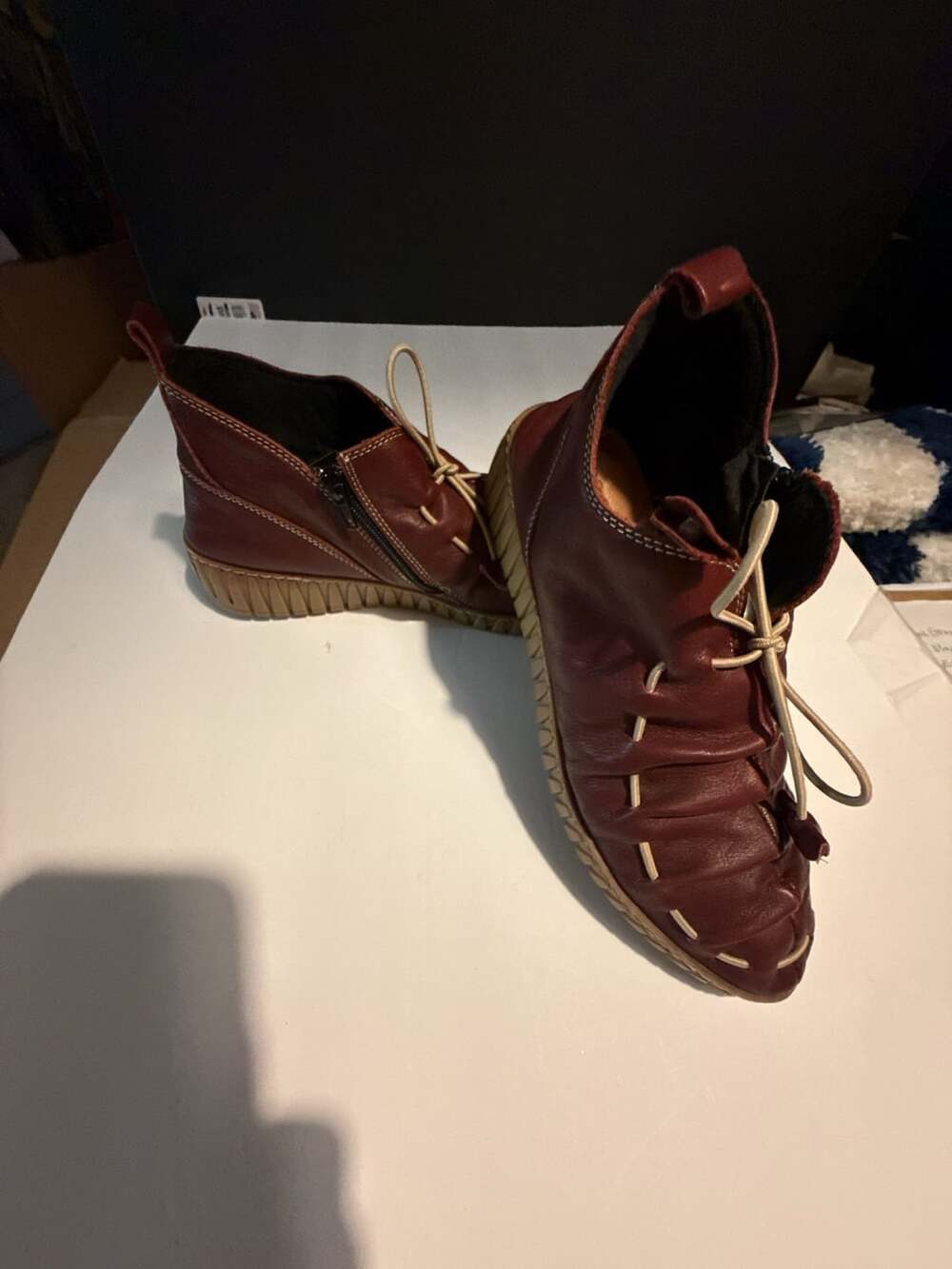 Spring Step Nespea Ankle Boots Size 38 Burgundy Leather Zip Booties